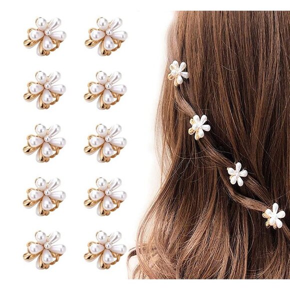 Accessories - Delicate 10 Pcs Mini Pearl Flower Claw Clips - Stylish and Functional Hairpins